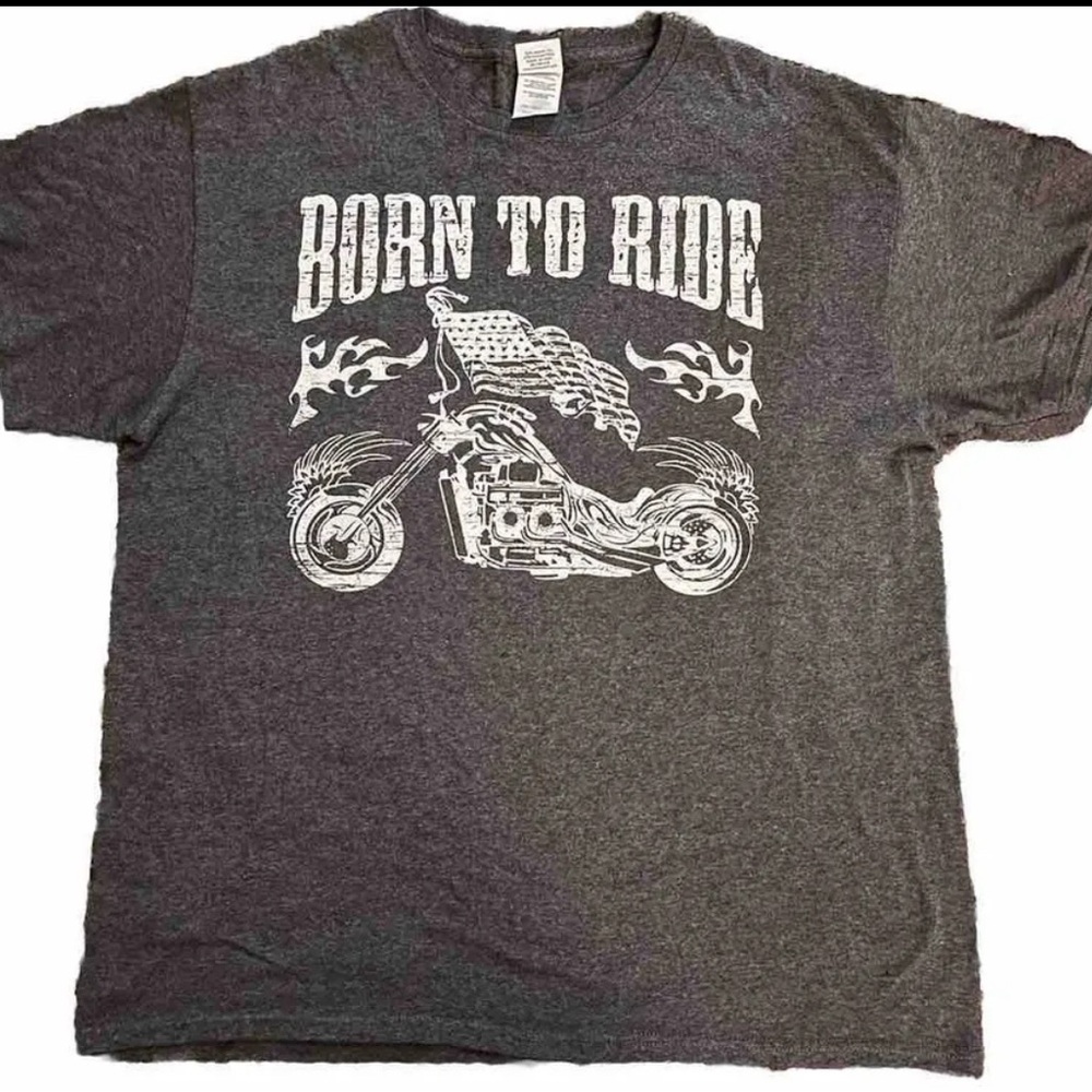 MOTORCYCLE "BORN TO RIDE" T-SHIRT Large Gray